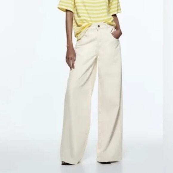 Zara Z1975 High Rise Straight Cut Jeans Ecru - Picture 1 of 10